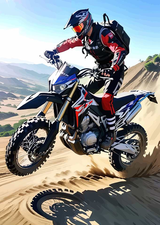 Motocross Rider Jumps Over Sand Dune