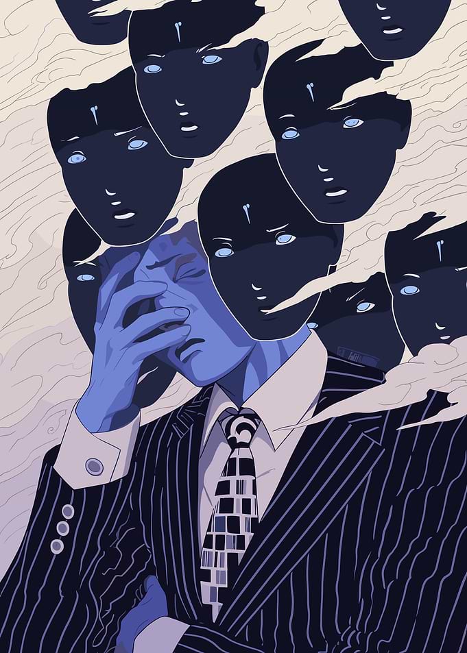 Man in Suit Surrounded by Dark Faces