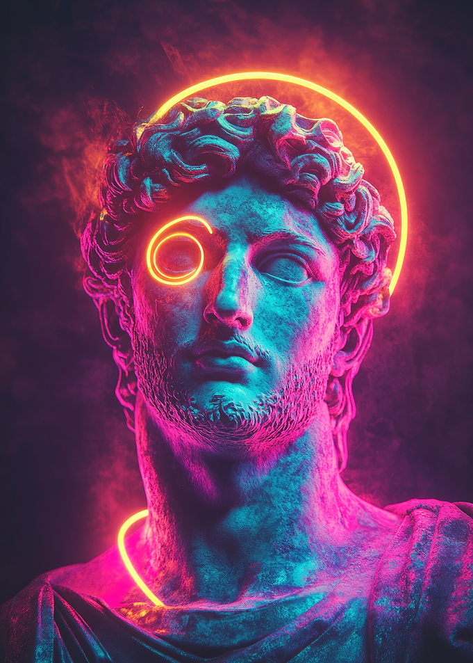 Neon Greek Bust with Halo