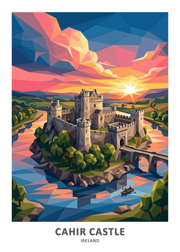 Cahir Castle Ireland Geometric Sunset