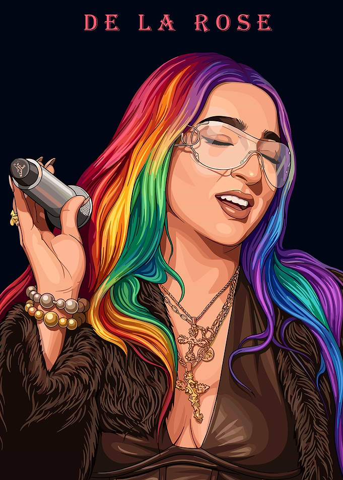 Singer De La Rose with Rainbow Hair