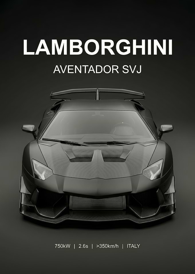 matte black Lamborghini Aventador SVJ poster