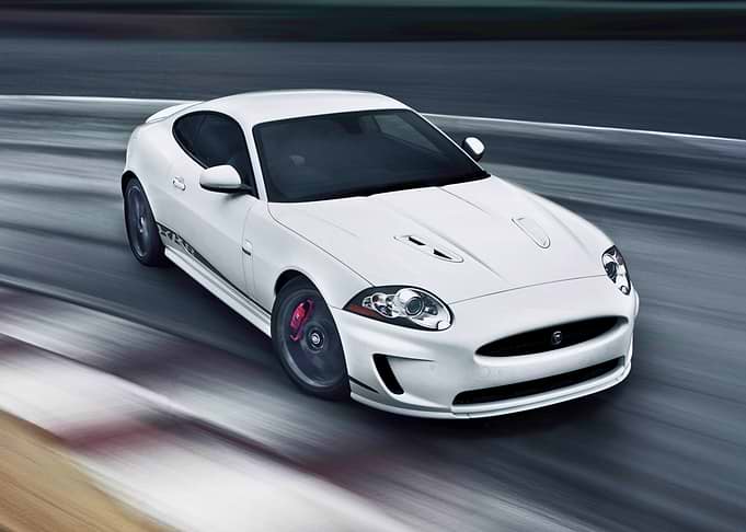 White Jaguar XKRS on a Racetrack