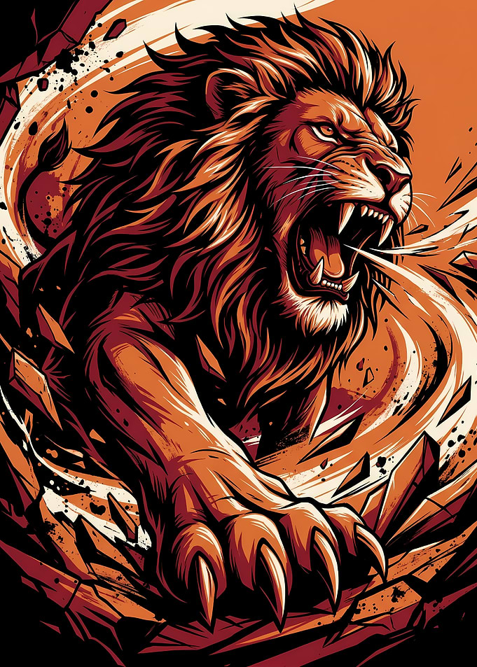 Fierce Roaring Lion King Power Art