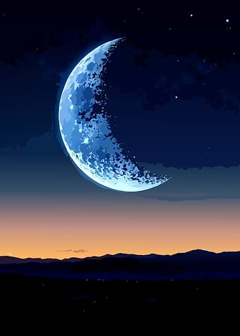 Crescent Moon Over Mountains