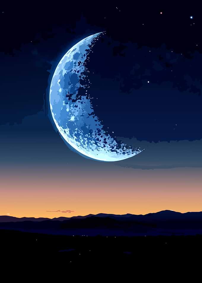 Crescent Moon Over Mountains