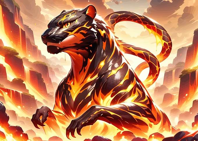 Fiery Panther in Volcanic Landscape