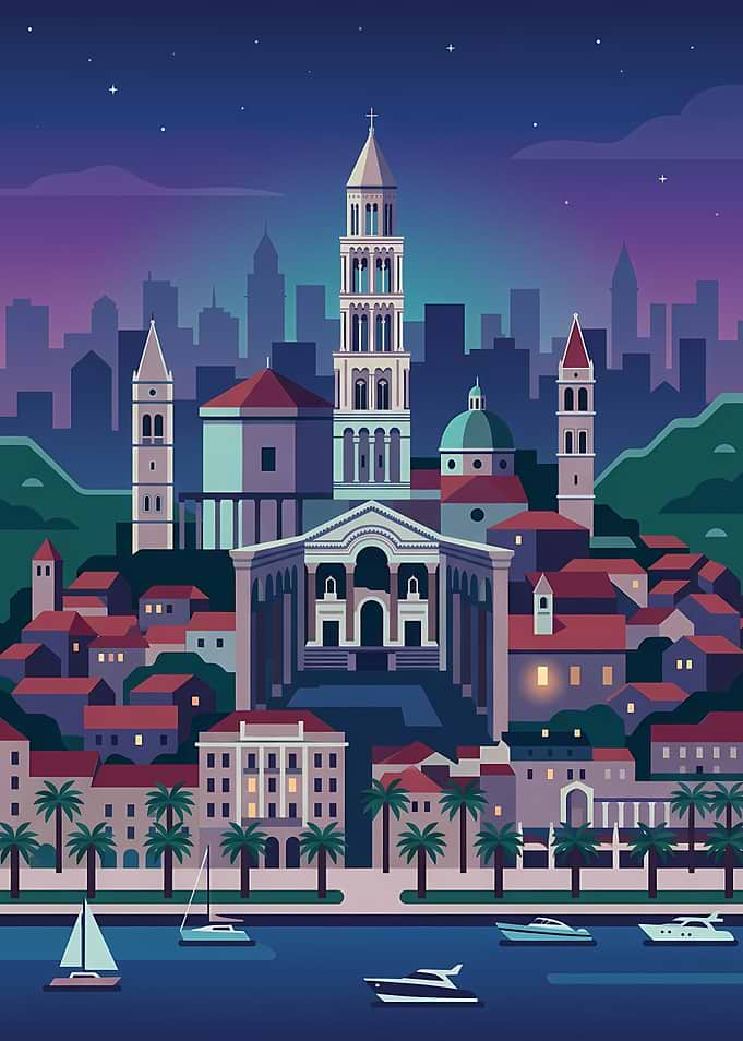 Night Cityscape with Ancient Architecture