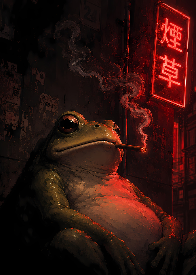 Frog Smoking in Neon Alley