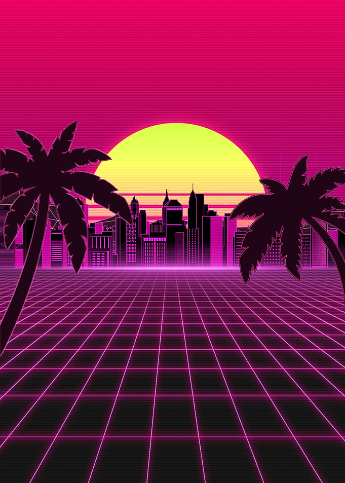 Retro Sunset Cityscape