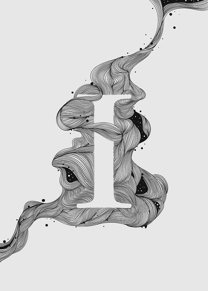 Abstract Letter I with Flowing Lines