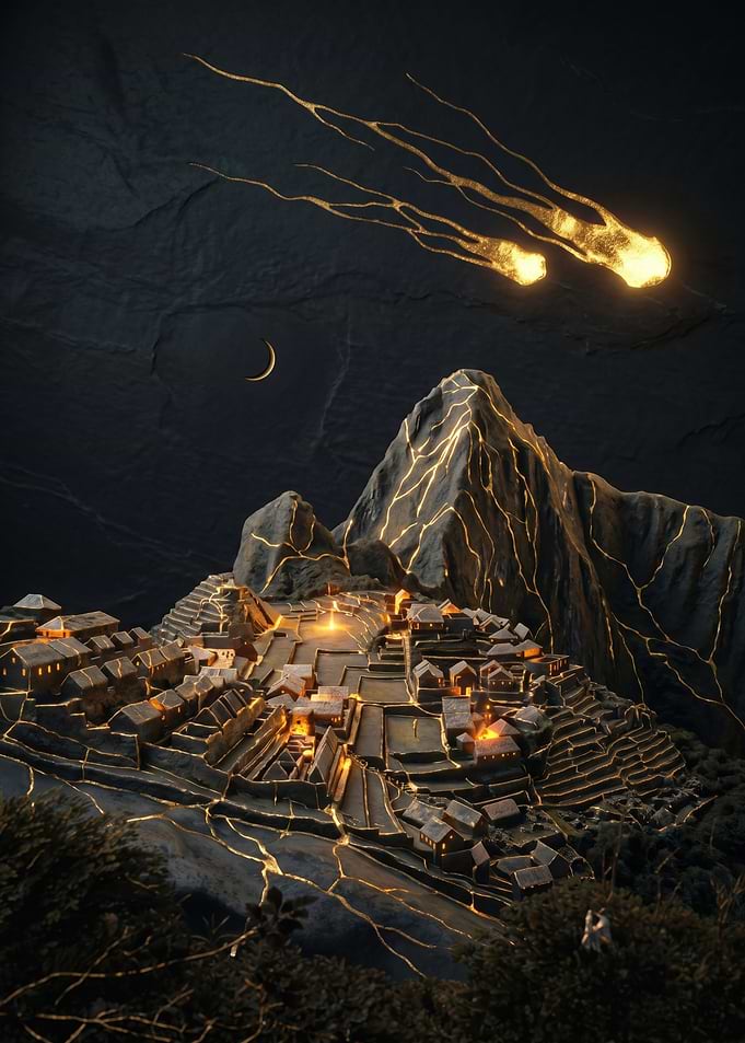 Machu Picchu Under Meteor Shower