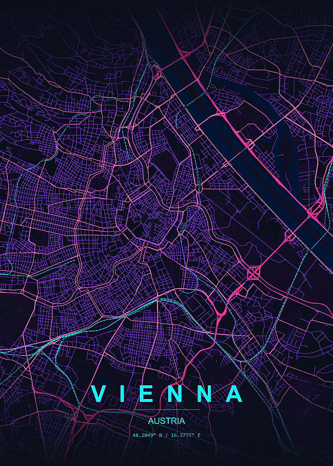 Vienna City Map Neon Art