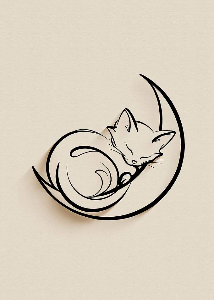 Sleeping Cat on Crescent Moon