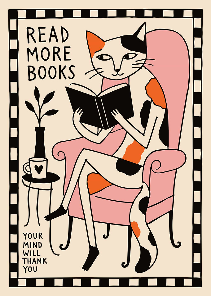 Cat Reading a Book in a Chair