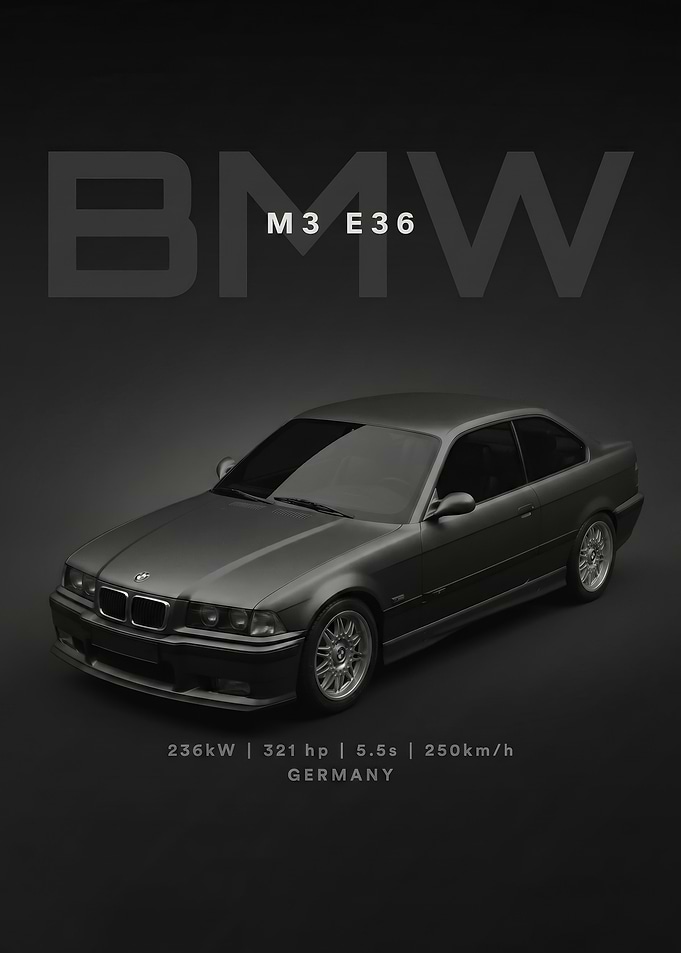 model car black BMW M3 E36 Poster