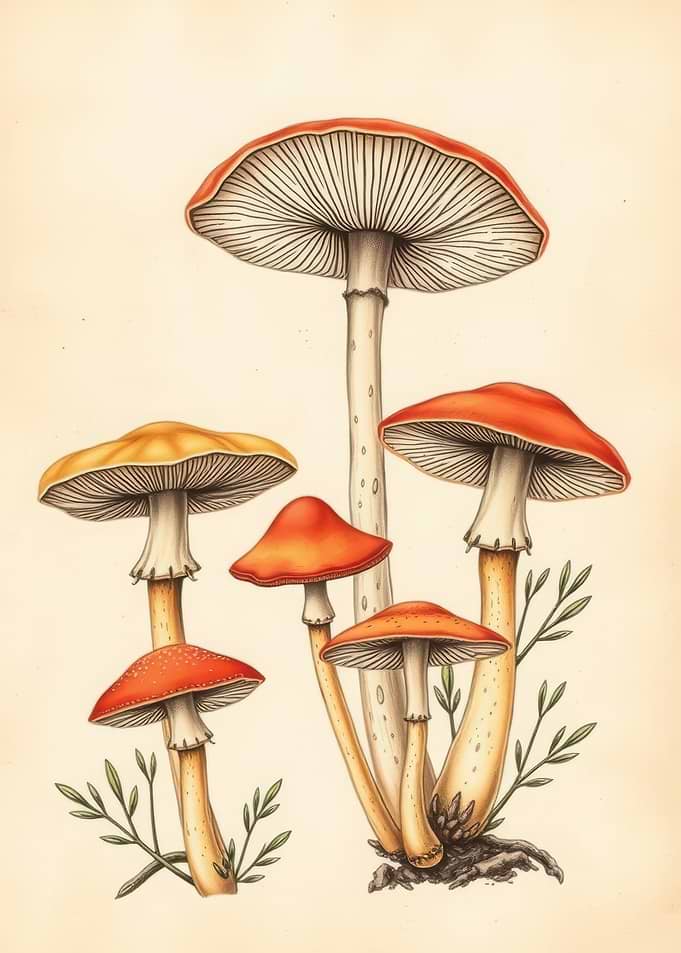 Illustration of Assorted Mushrooms