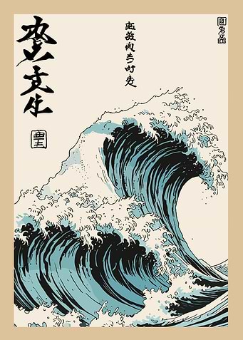 Great Wave with Japanese Calligraphy