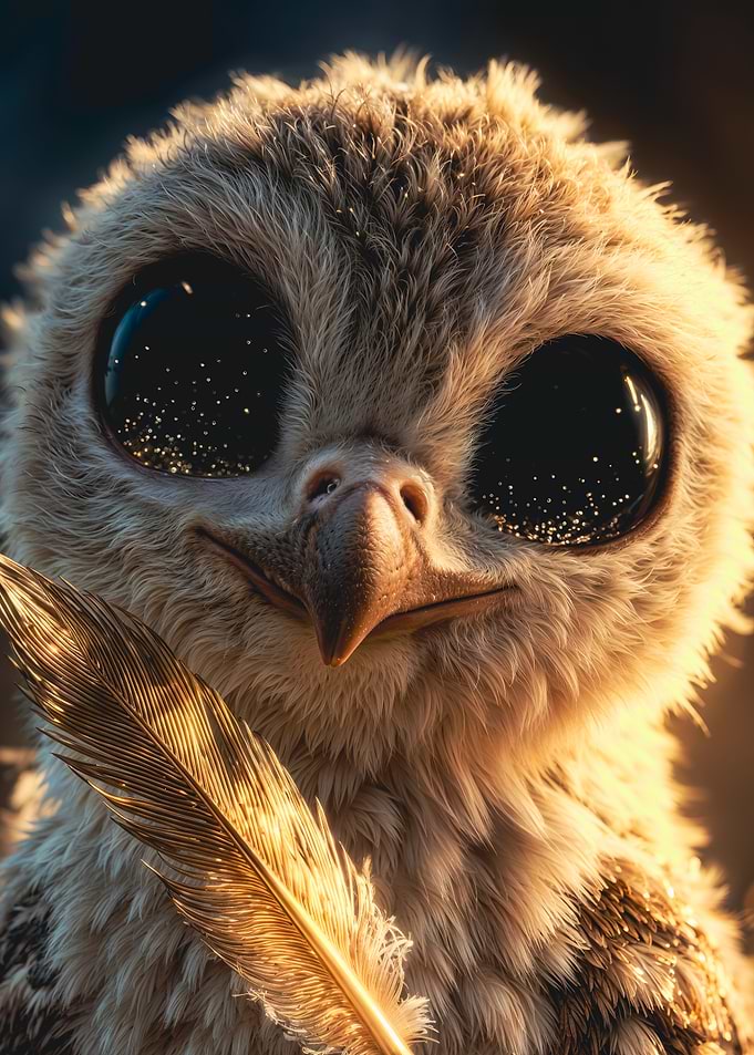 Cute Baby Owlet with Starry Eyes