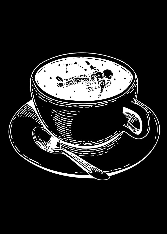 Astronaut floating in coffee