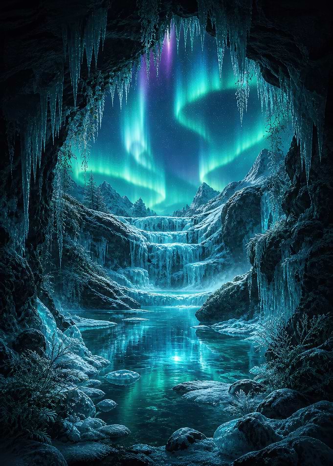 Enchanted Ice Cave Aurora