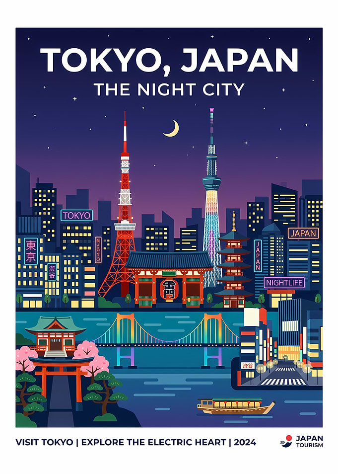 Tokyo Night City Travel Poster