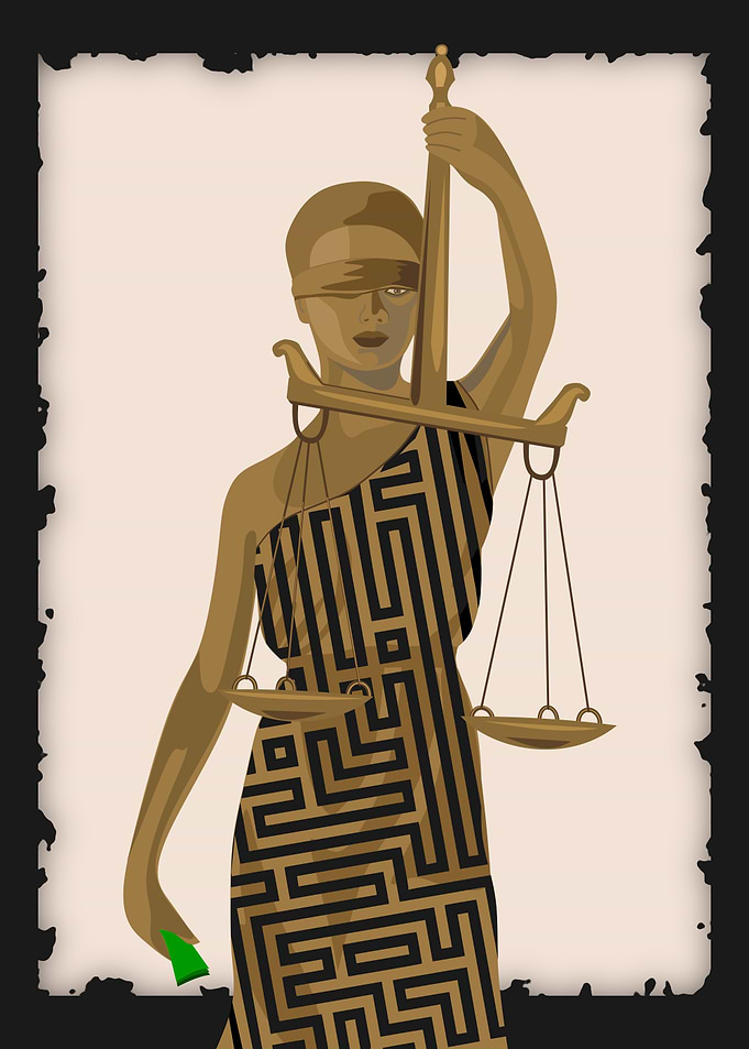Lady Justice with Scales and Money