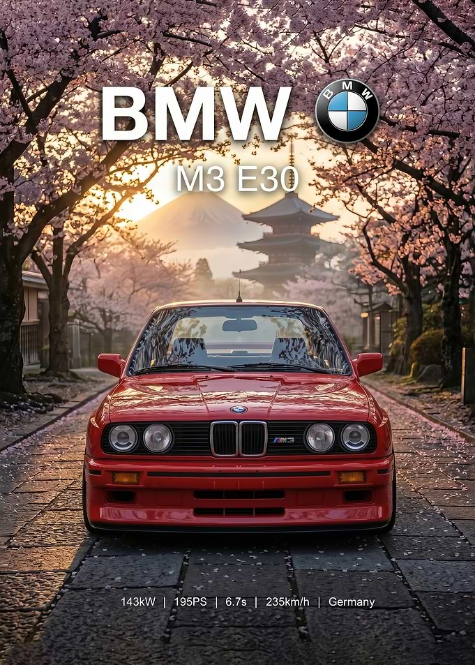 red BMW M3 E30 in Mount Fuji Japan