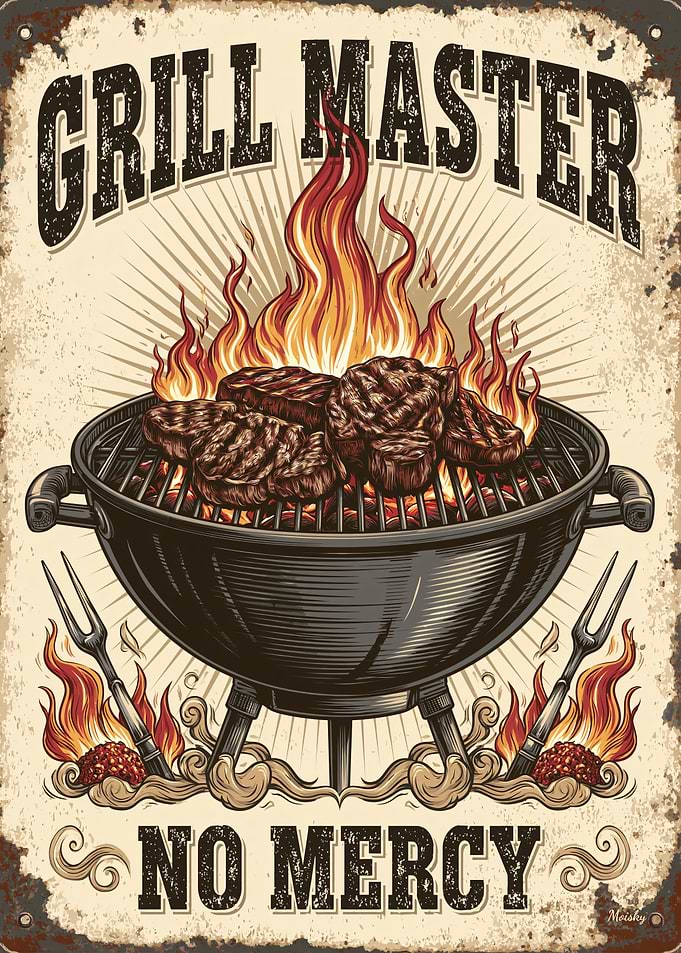 Grill Master No Mercy Retro BBQ Vintage Sign Art