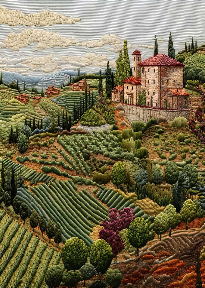 Tuscan Landscape Embroidery