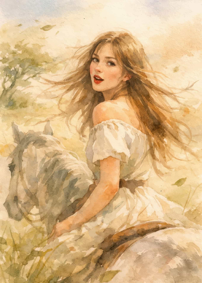 Woman riding a horse in a field