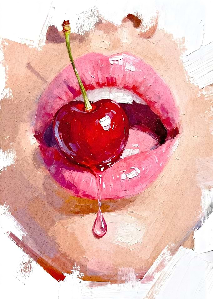 Dripping Cherry in Her Mouth