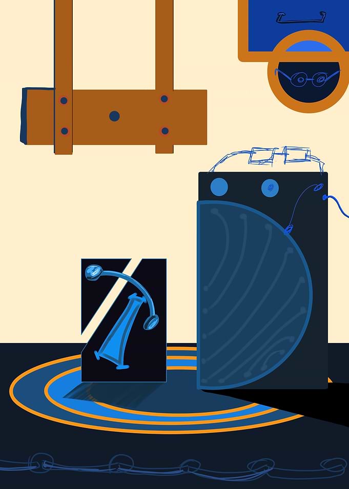 Abstract Blue and Brown Objects with Glasses