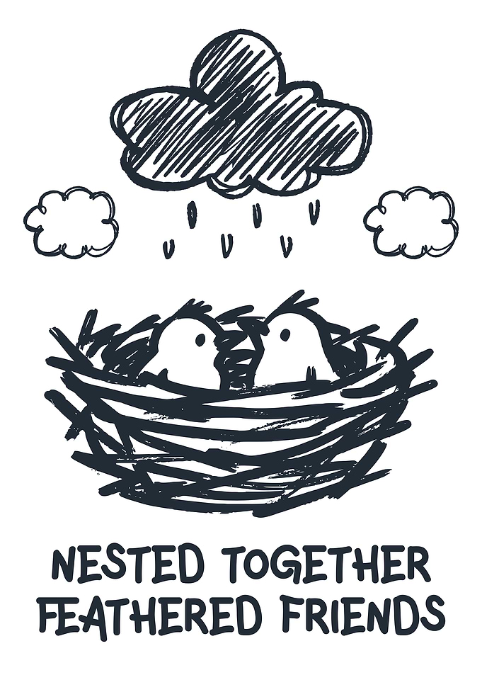 Two birds in a nest during rain