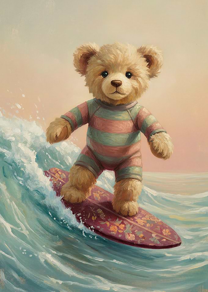 Teddy Bear Surfing a Wave