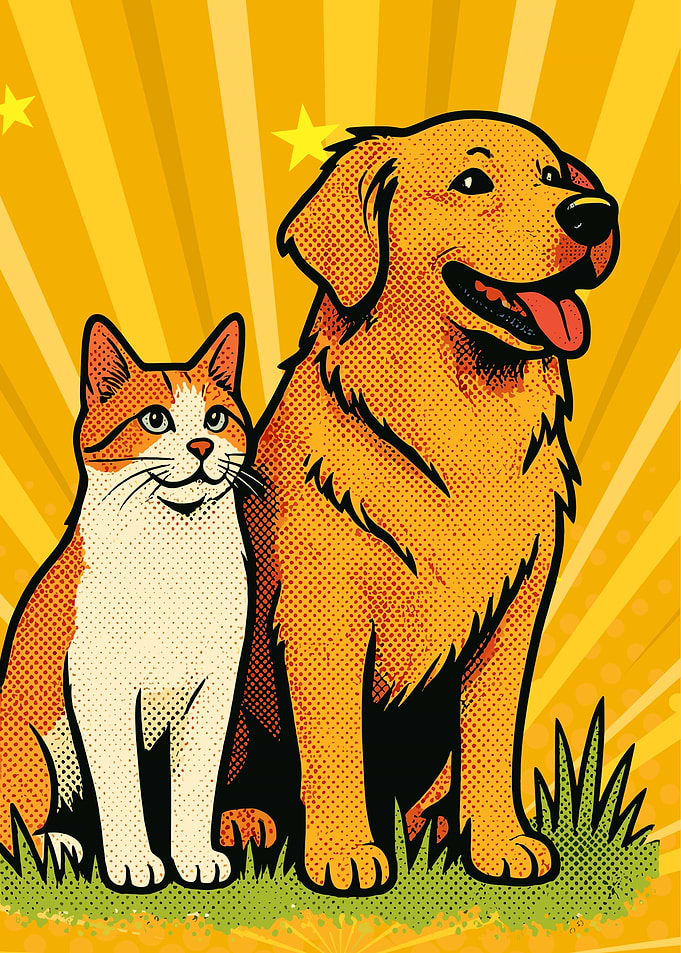 Cat and Dog Pop Art cute