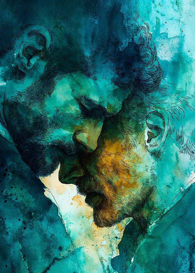 Two Men Faces Watercolor Illustration