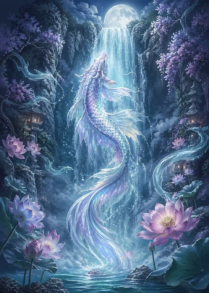 Mythical Koi Fish Waterfall