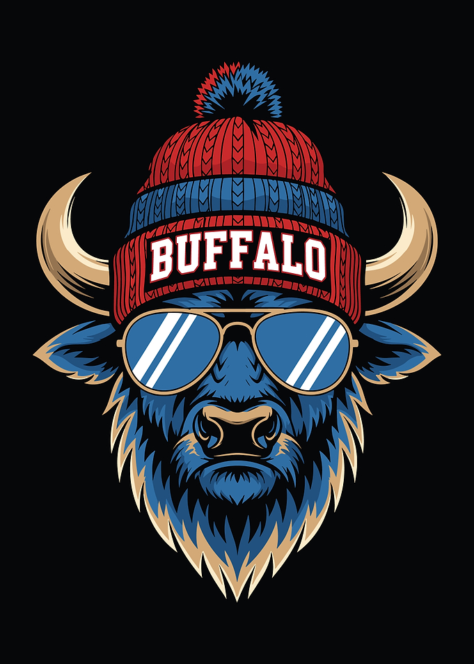 Buffalo Mascot Wearing Beanie and Sunglasses