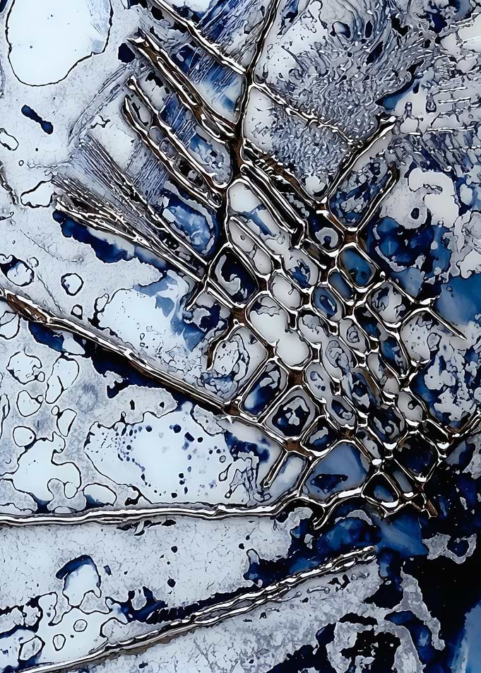 Metallic Flow – Blue & White Abstract – Abstract Porcelain #11