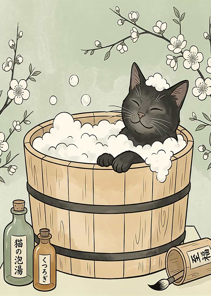 Cat in a bath tub illustration