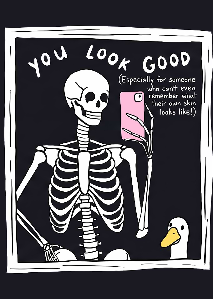 Skeleton Taking a Selfie with a Duck