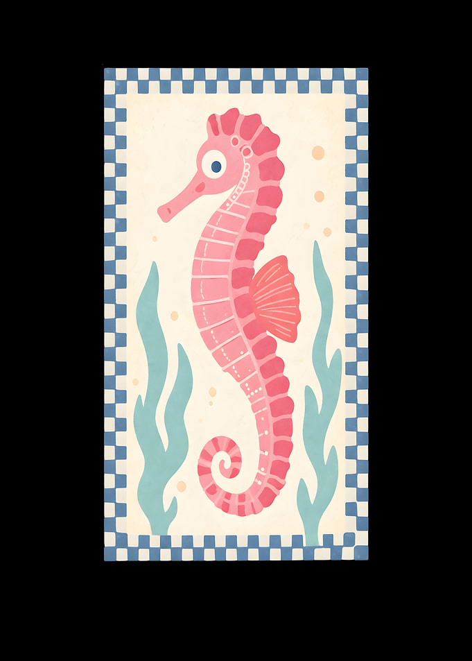 Pink Seahorse with Blue Border