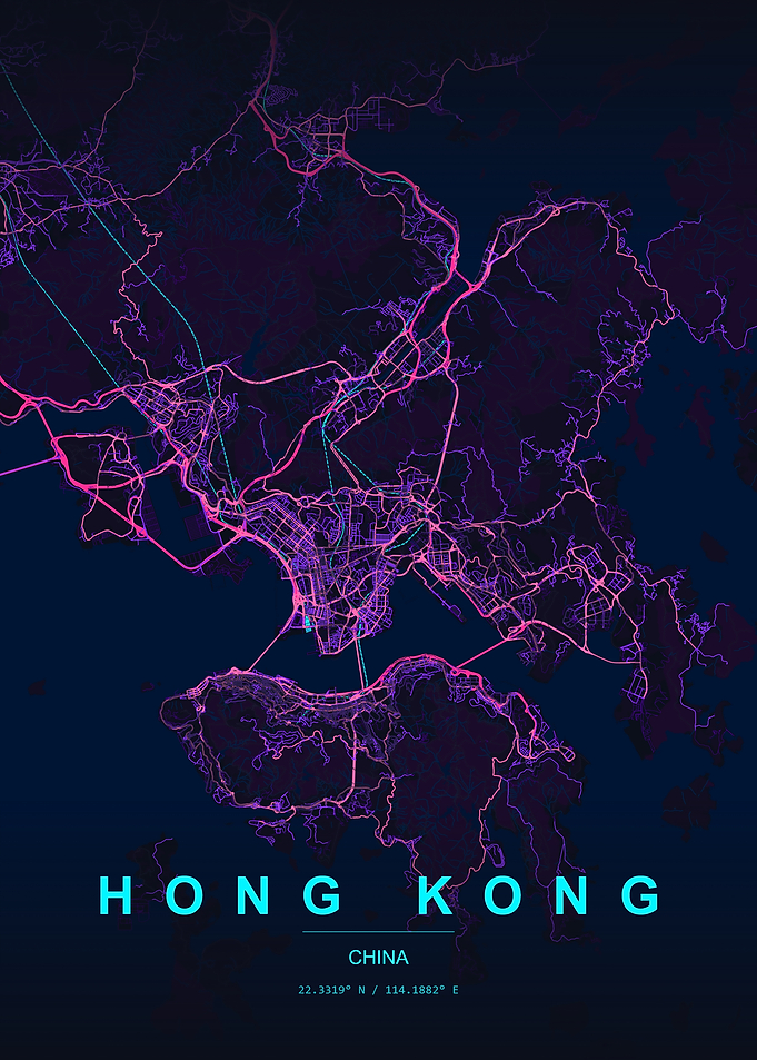 Hong Kong Neon Map Art