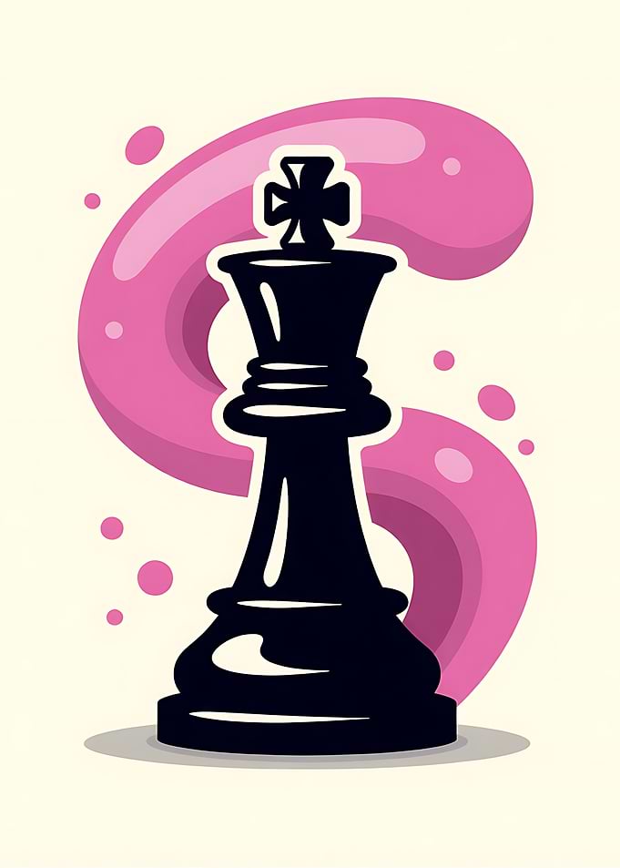 Black Chess King with Pink Swirl