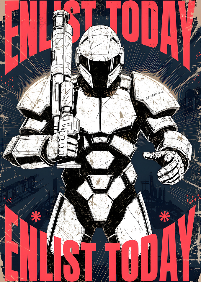 Enlist Today — Futuristic Soldier Propaganda Poster