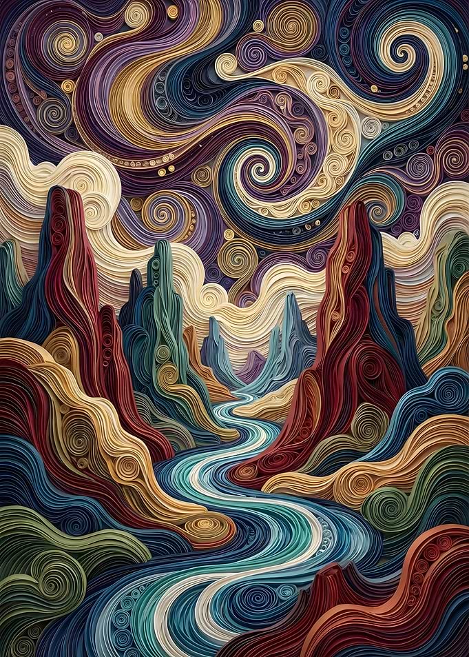 Abstract Quilled Landscape with River