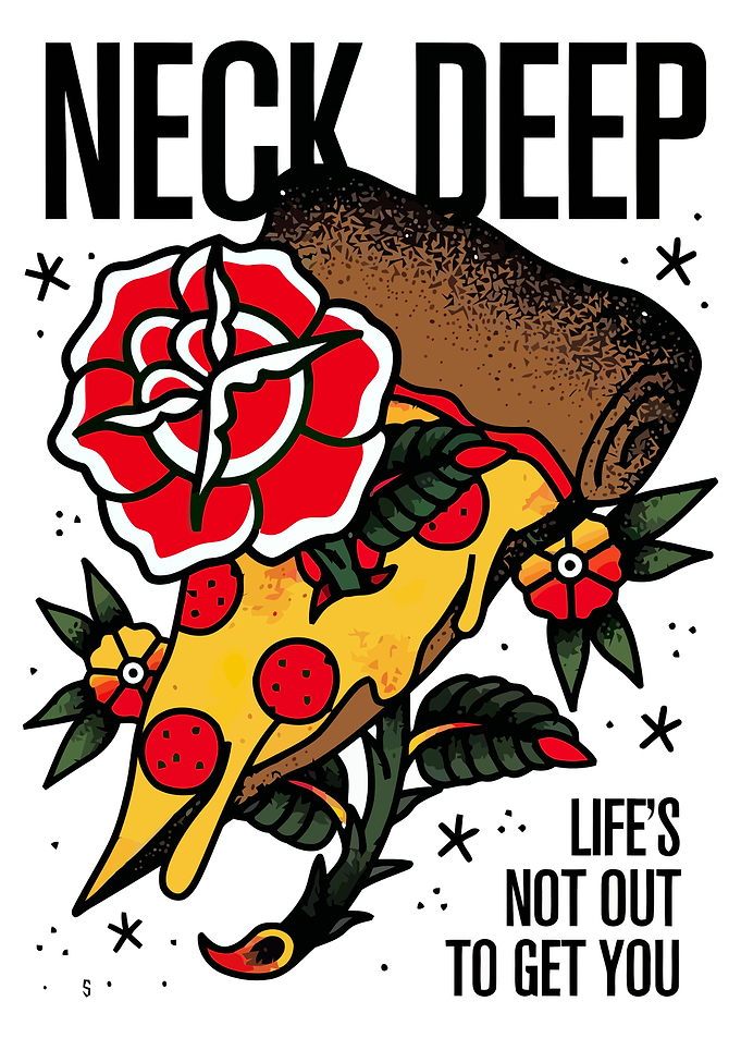Neck Deep Pizza Rose Tattoo Art