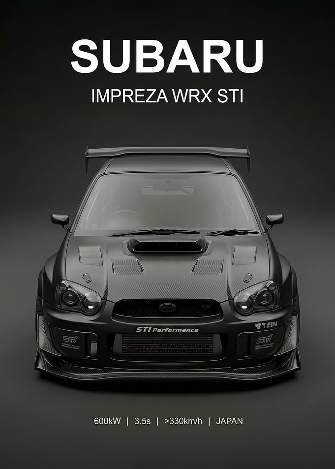 matte black Subaru Impreza WRX STI Poster