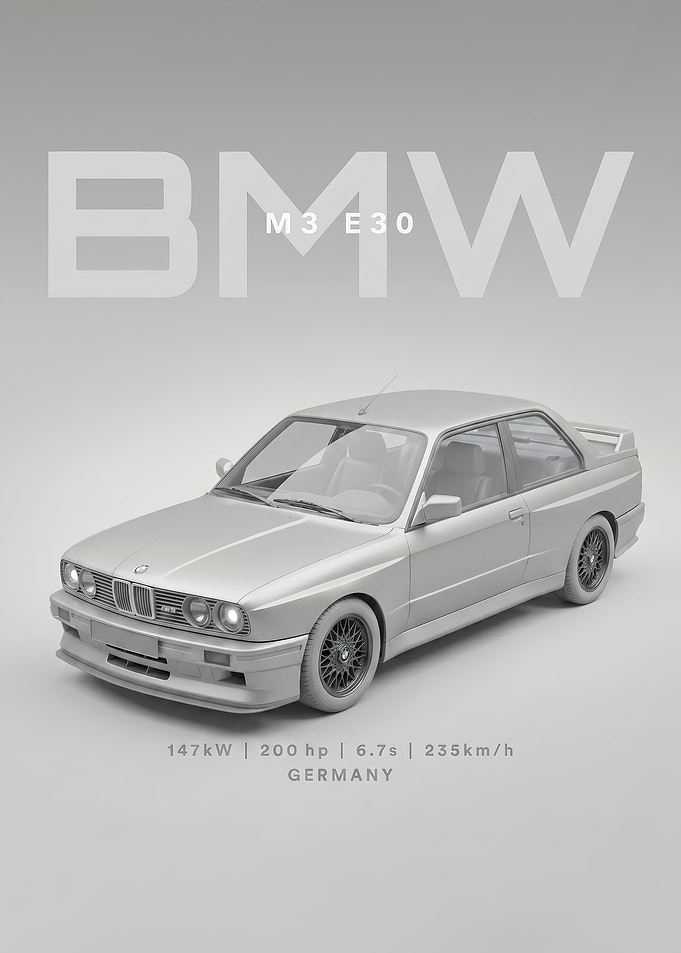model car white BMW M3 E30 Poster